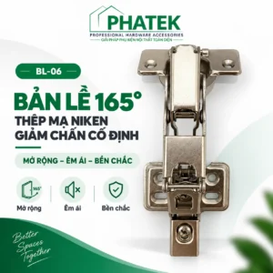 BL06 — Bản lề 165° thép mạ niken giảm chấn cố định