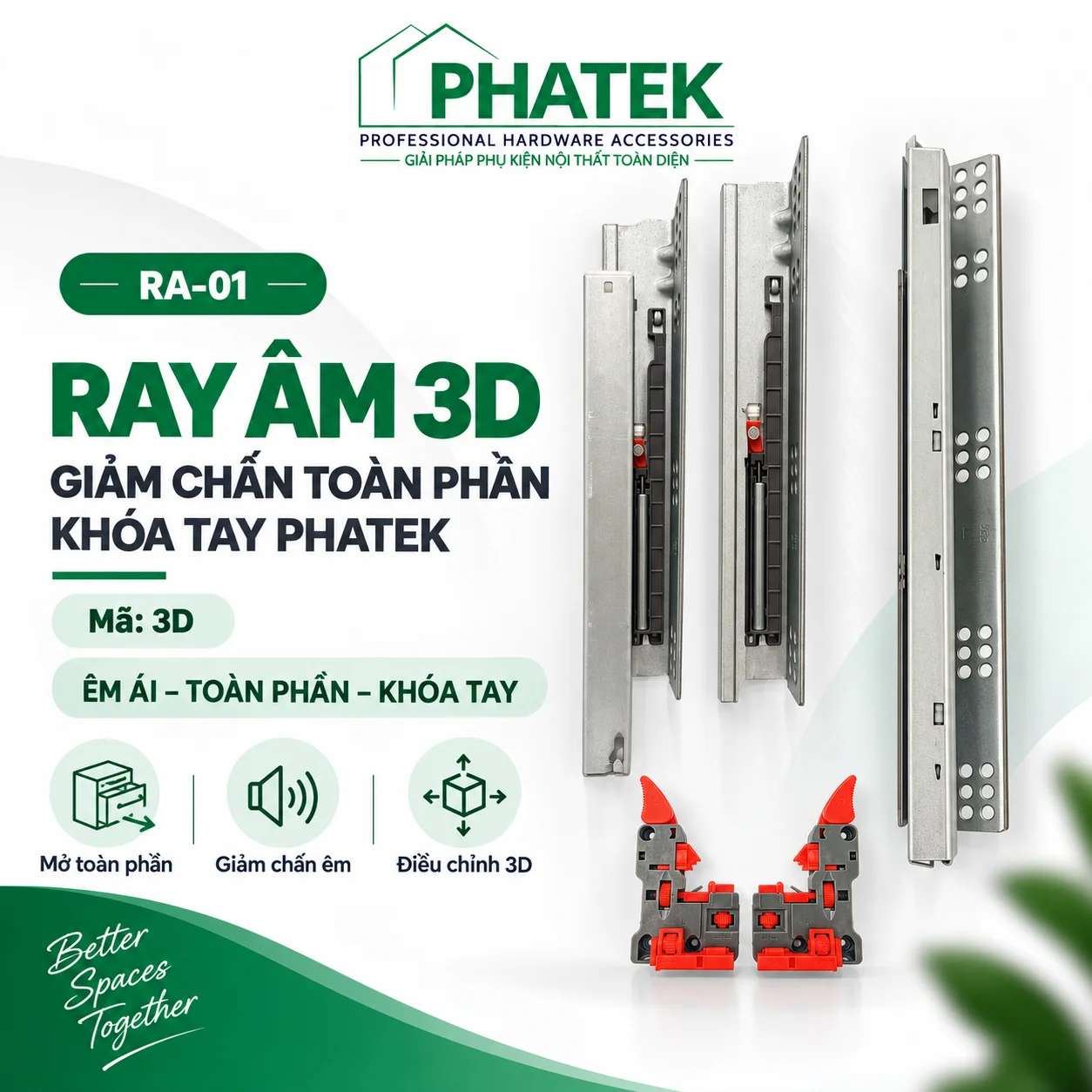 RA01 — Ray âm 3D giảm chấn toàn phần khóa tay PHATEK