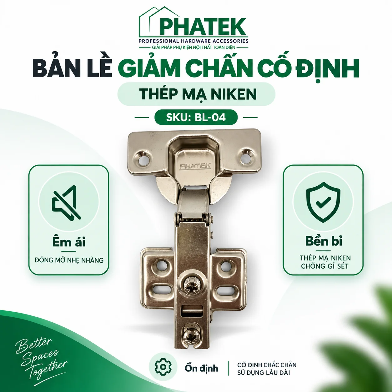 BL04 — Bản lề thép mạ niken giảm chấn cố định